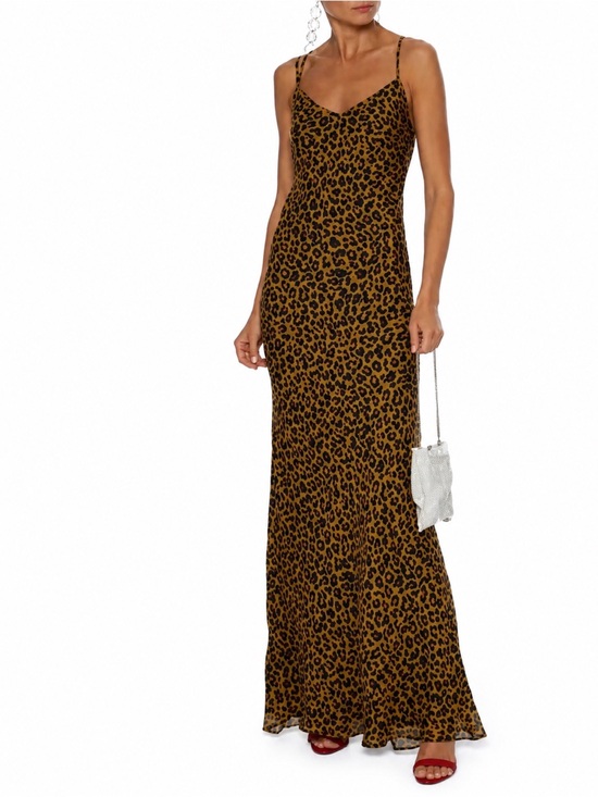 Michelle Mason Dresses & Skirts - Michelle Mason Silk Leopard Print Maxi Gown Bias CrissCross Open Back Slip Sz 2